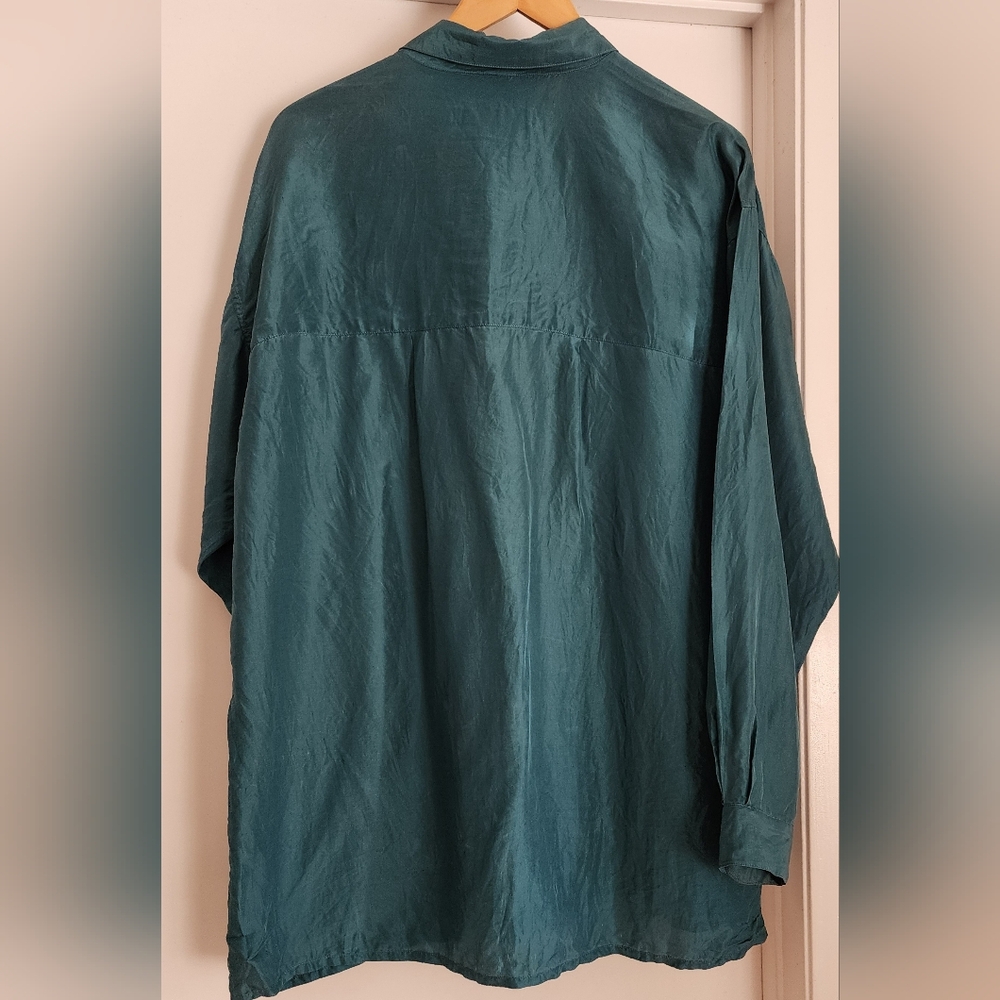 Vintage Basic Elements Men's Green Button-Up Silk… - image 5